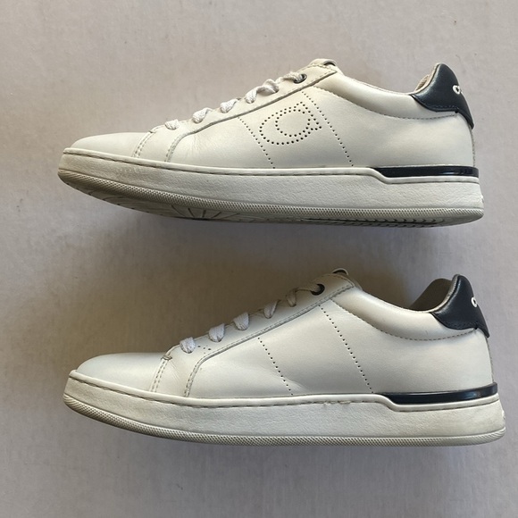 COACH Women’s Lowline Low Top Optic White Midnight Navy Leather Sneakers 8.5B - Picture 2 of 10